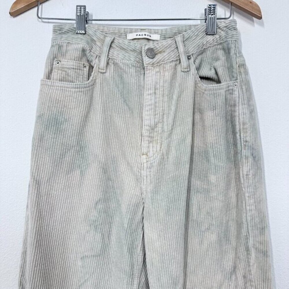 PacSun Cream Blue Tie Dye Corduroy 90s Boyfriend Bootcut High Rise Pants Size 27 - Picture 9 of 9